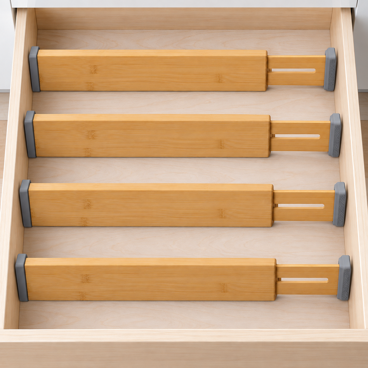 Healthyaus Bamboo-Look Adjustable Drawer Dividers with Gray End Caps