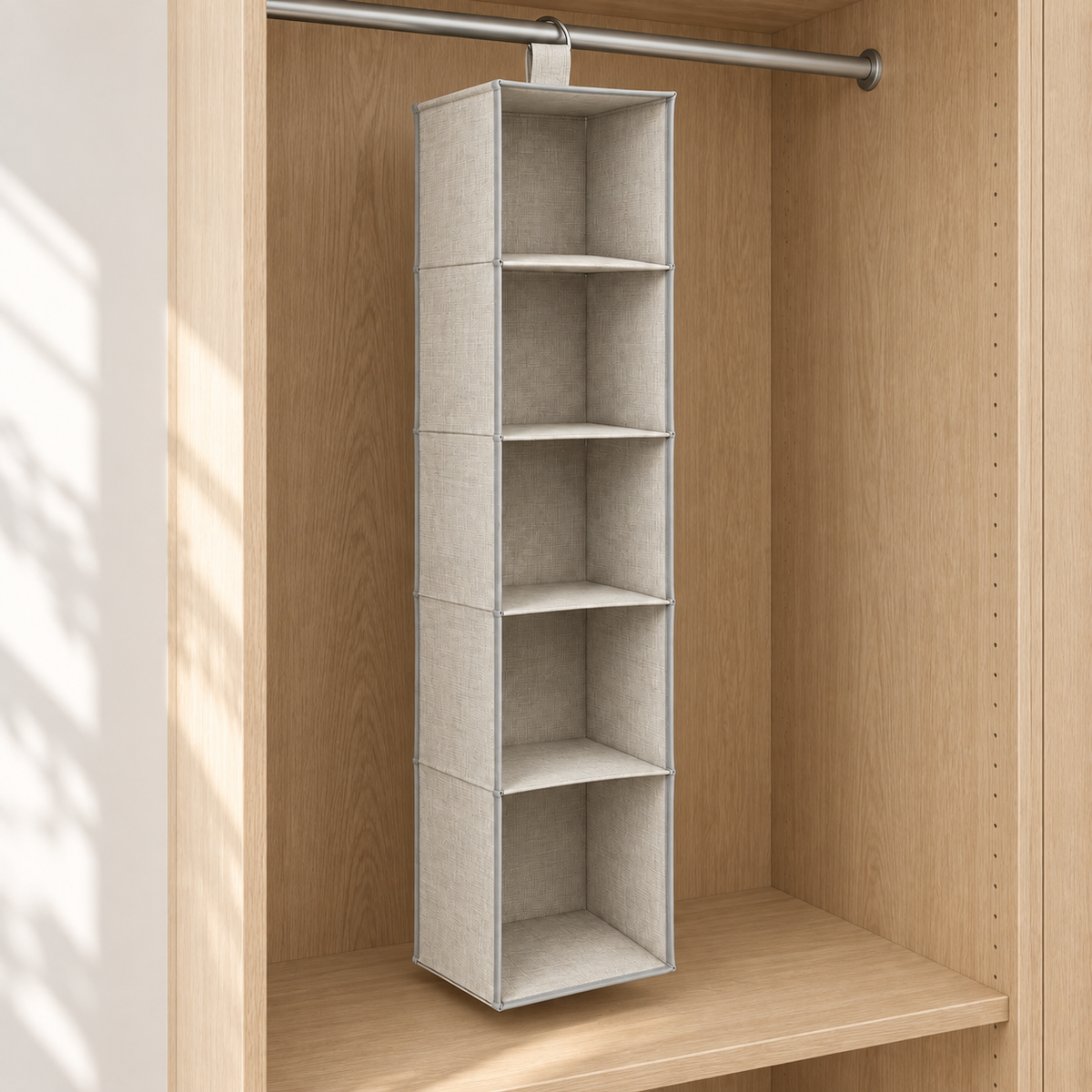 Healthyaus Beige Hanging Closet Organizer with Five Open Storage Compartments