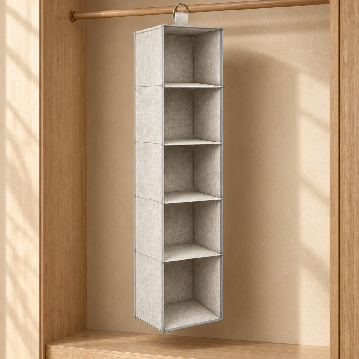 Healthyaus Beige Hanging Closet Organizer with Five Open Storage Compartments