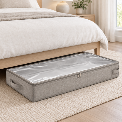 Healthyaus Gray Fabric-Look Under-Bed Storage Bag with Clear Top Cover