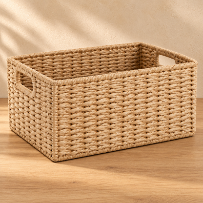 Healthyaus Natural Woven Storage Basket with Dual Handle Design