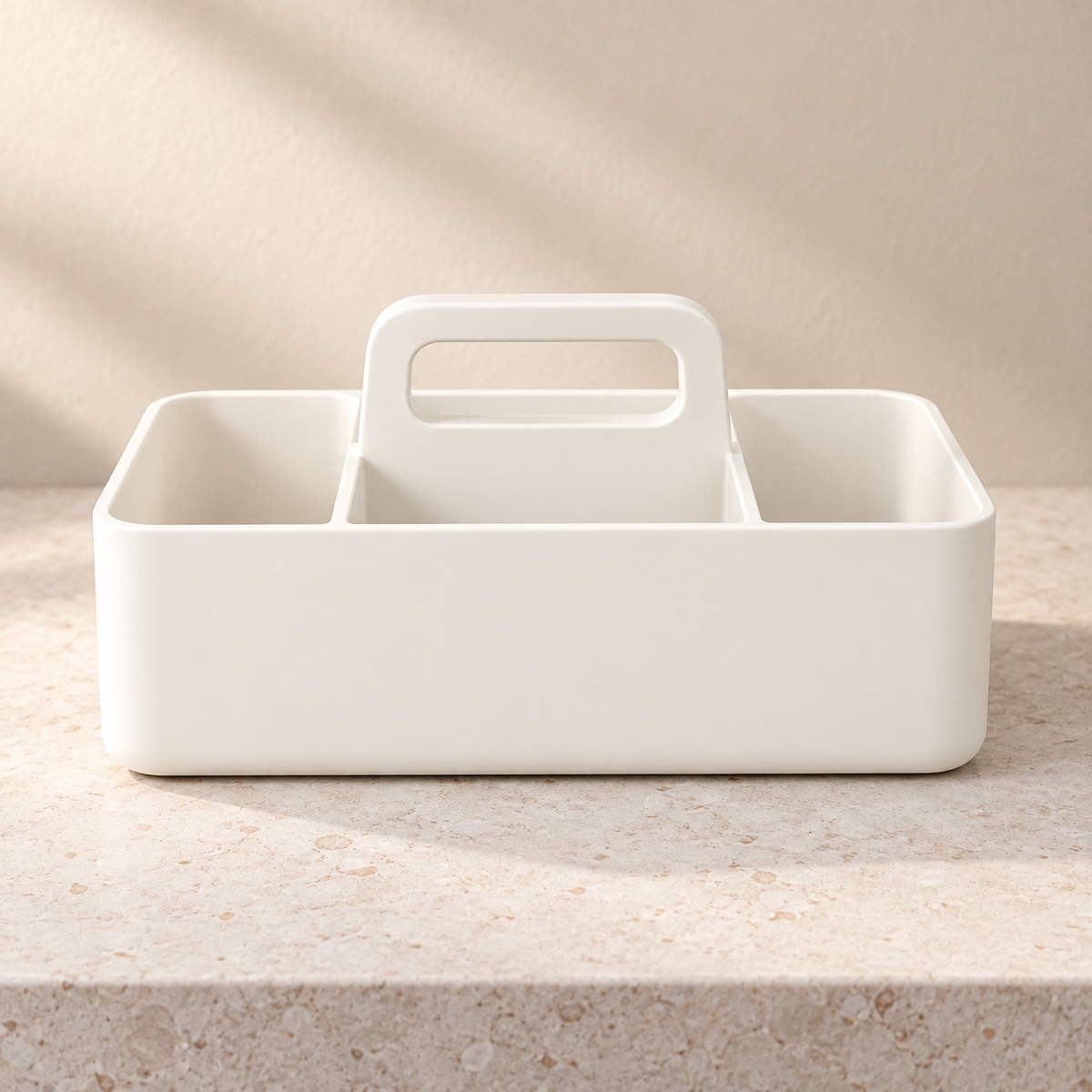 Healthyaus White Three-Compartment Cleaning Caddy with Center Handle