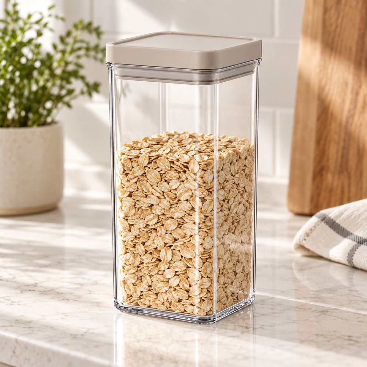 Healthyaus Clear Square Storage Canister with Taupe Lid