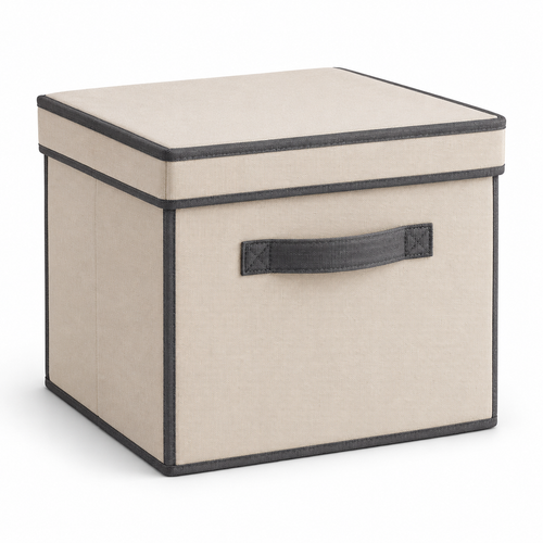 Healthyaus Beige Fabric-Look Storage Box with Lid and Front Handle