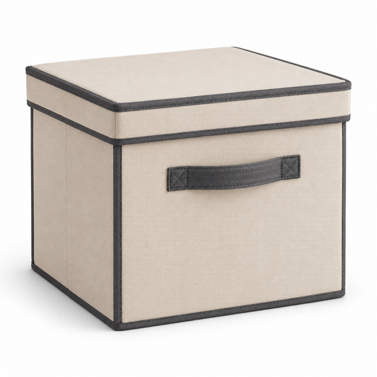 Healthyaus Beige Fabric-Look Storage Box with Lid and Front Handle