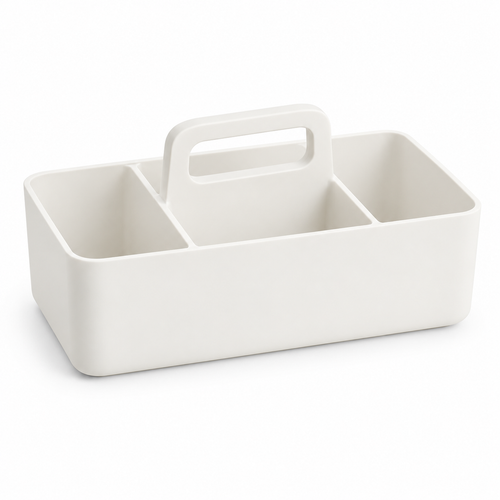 Healthyaus White Three-Compartment Cleaning Caddy with Center Handle