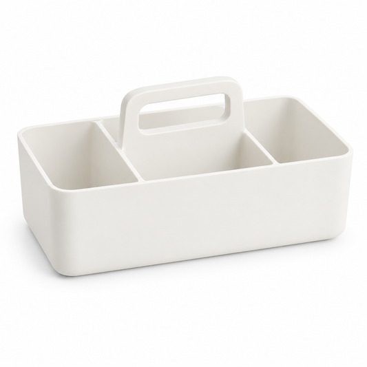 Healthyaus White Three-Compartment Cleaning Caddy with Center Handle