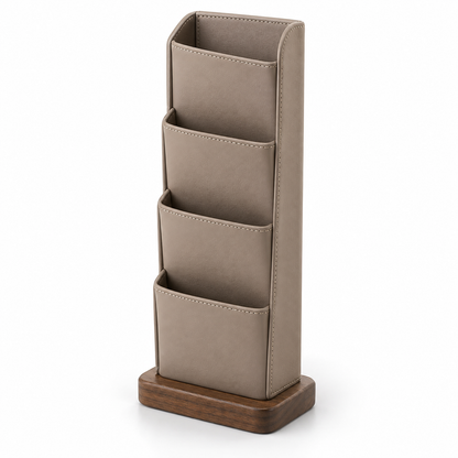 Healthyaus Taupe Remote Control Organizer with Four Front Pockets and Wood-Look Base