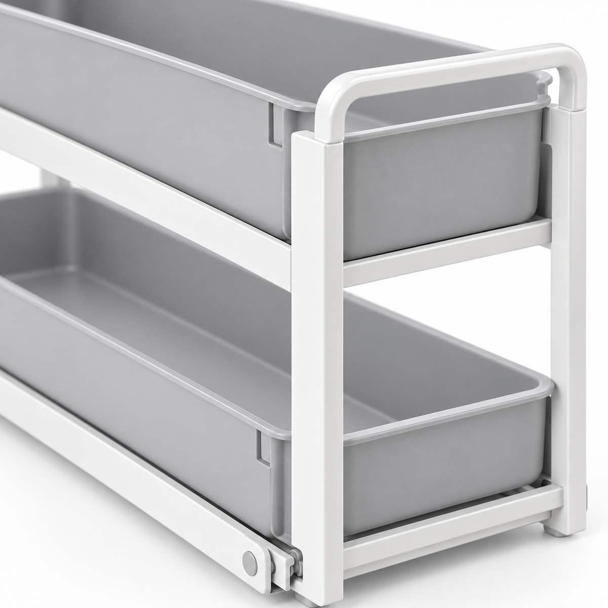 Healthyaus White Two-Tier Under-Sink Sliding Organizer with Gray Pull-Out Trays