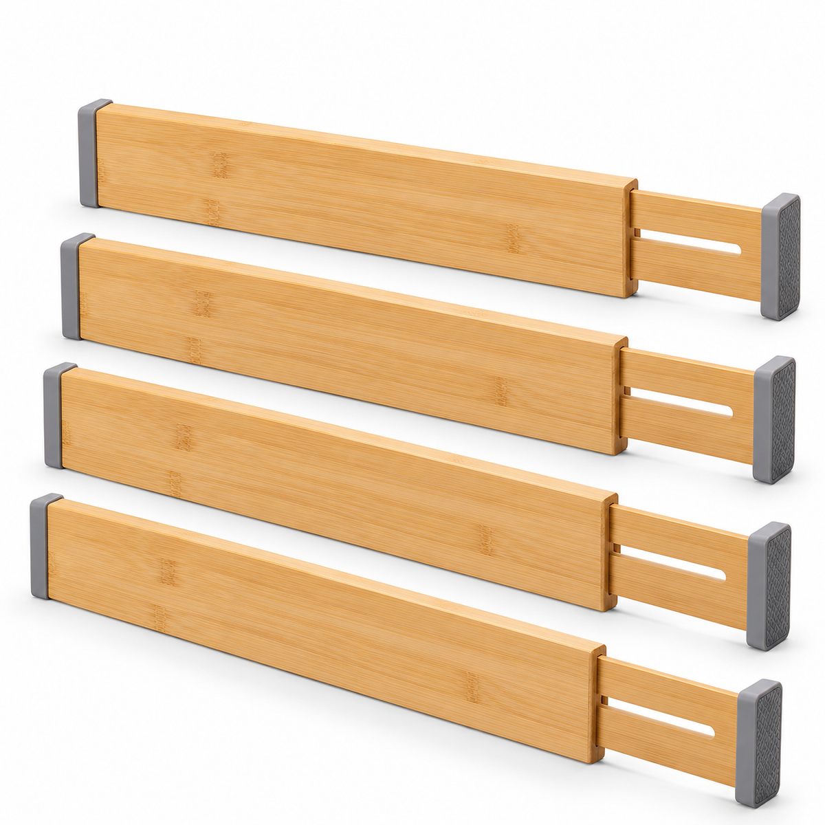 Healthyaus Bamboo-Look Adjustable Drawer Dividers with Gray End Caps