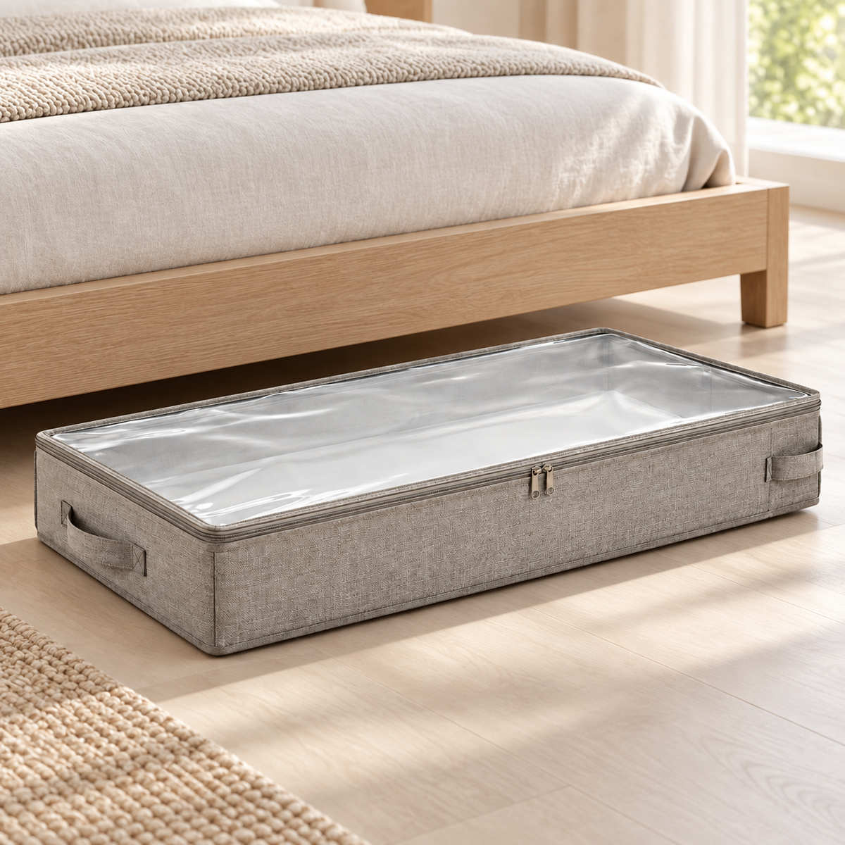 Healthyaus Gray Fabric-Look Under-Bed Storage Bag with Clear Top Cover