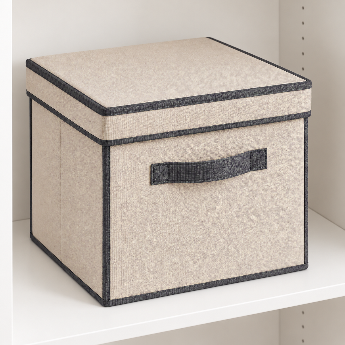 Healthyaus Beige Fabric-Look Storage Box with Lid and Front Handle