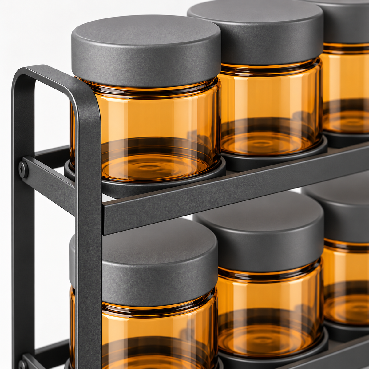 Healthyaus Two-Tier Spice Jar Rack with Six Amber Storage Canisters
