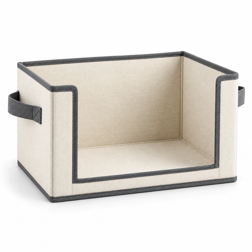 Healthyaus Ivory Open Fabric-Look Storage Bin with Gray Edge Detail