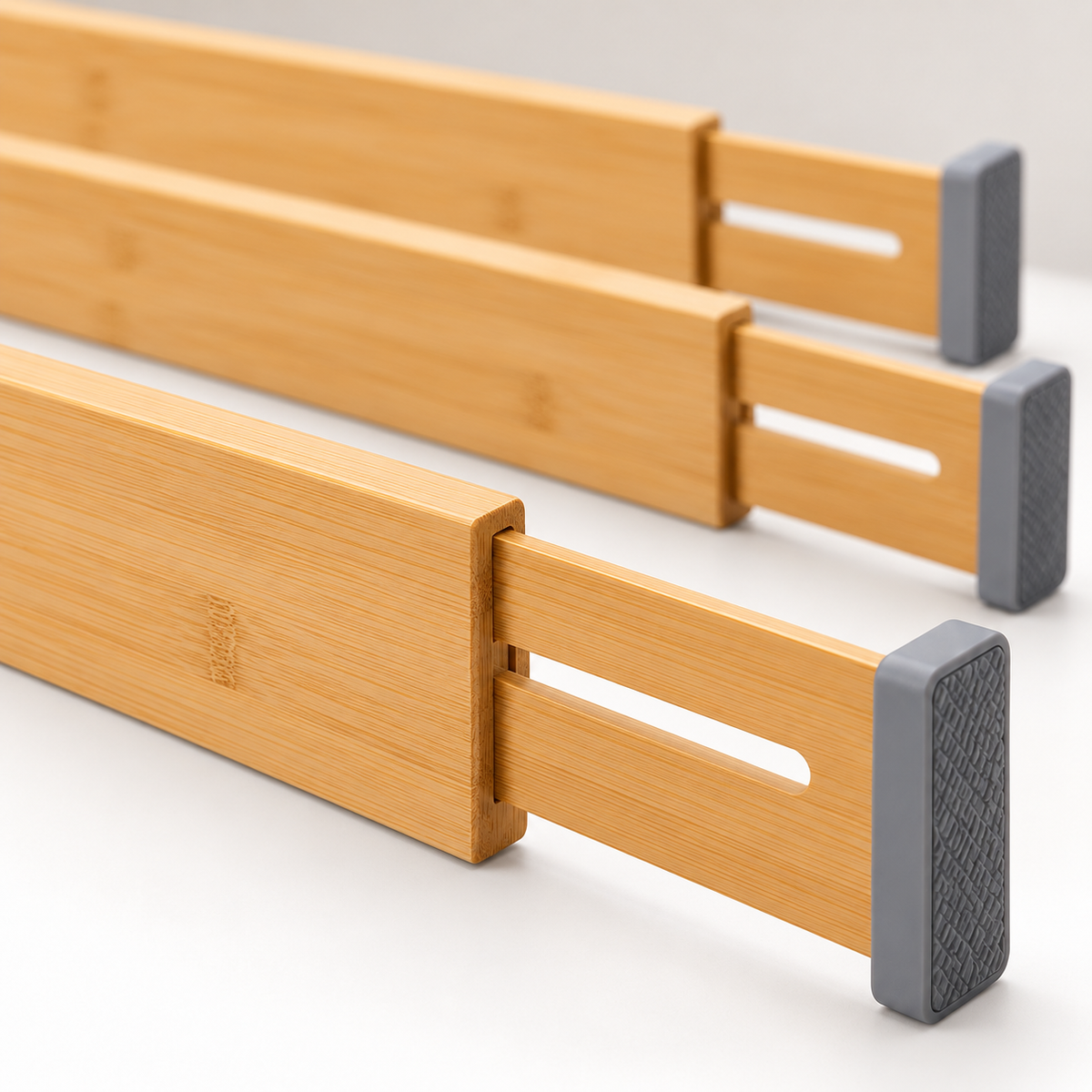 Healthyaus Bamboo-Look Adjustable Drawer Dividers with Gray End Caps