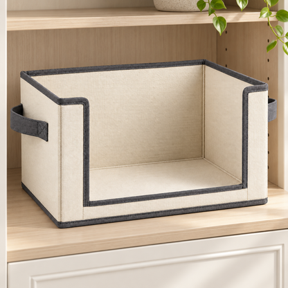 Healthyaus Ivory Open Fabric-Look Storage Bin with Gray Edge Detail