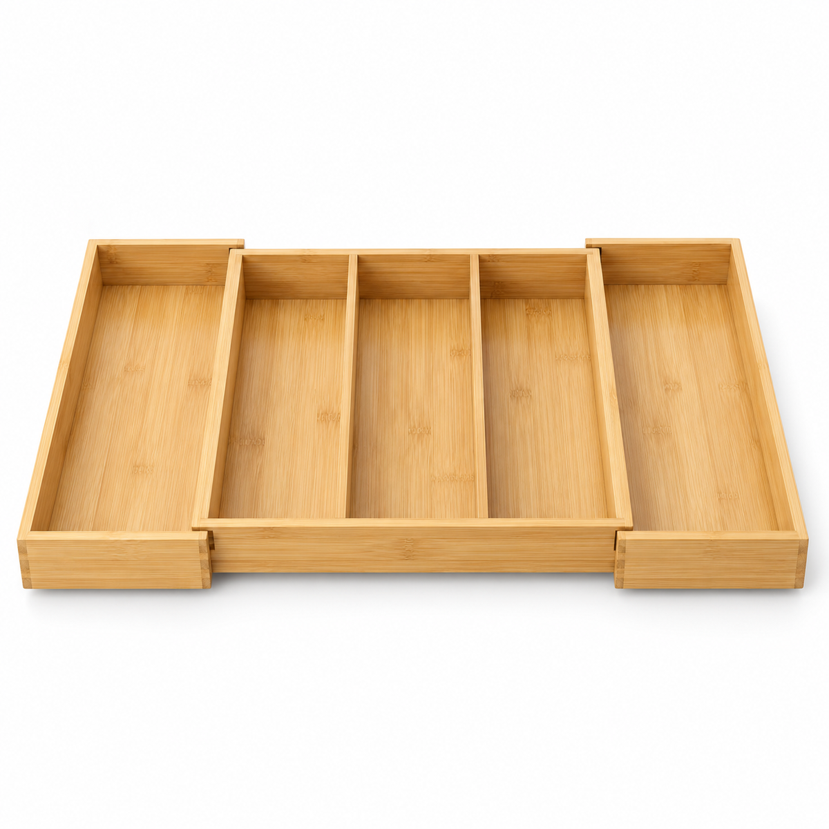 Healthyaus Expandable Bamboo-Look Cutlery Tray with Multi-Compartment Design