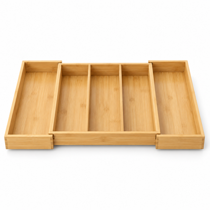Healthyaus Expandable Bamboo-Look Cutlery Tray with Multi-Compartment Design