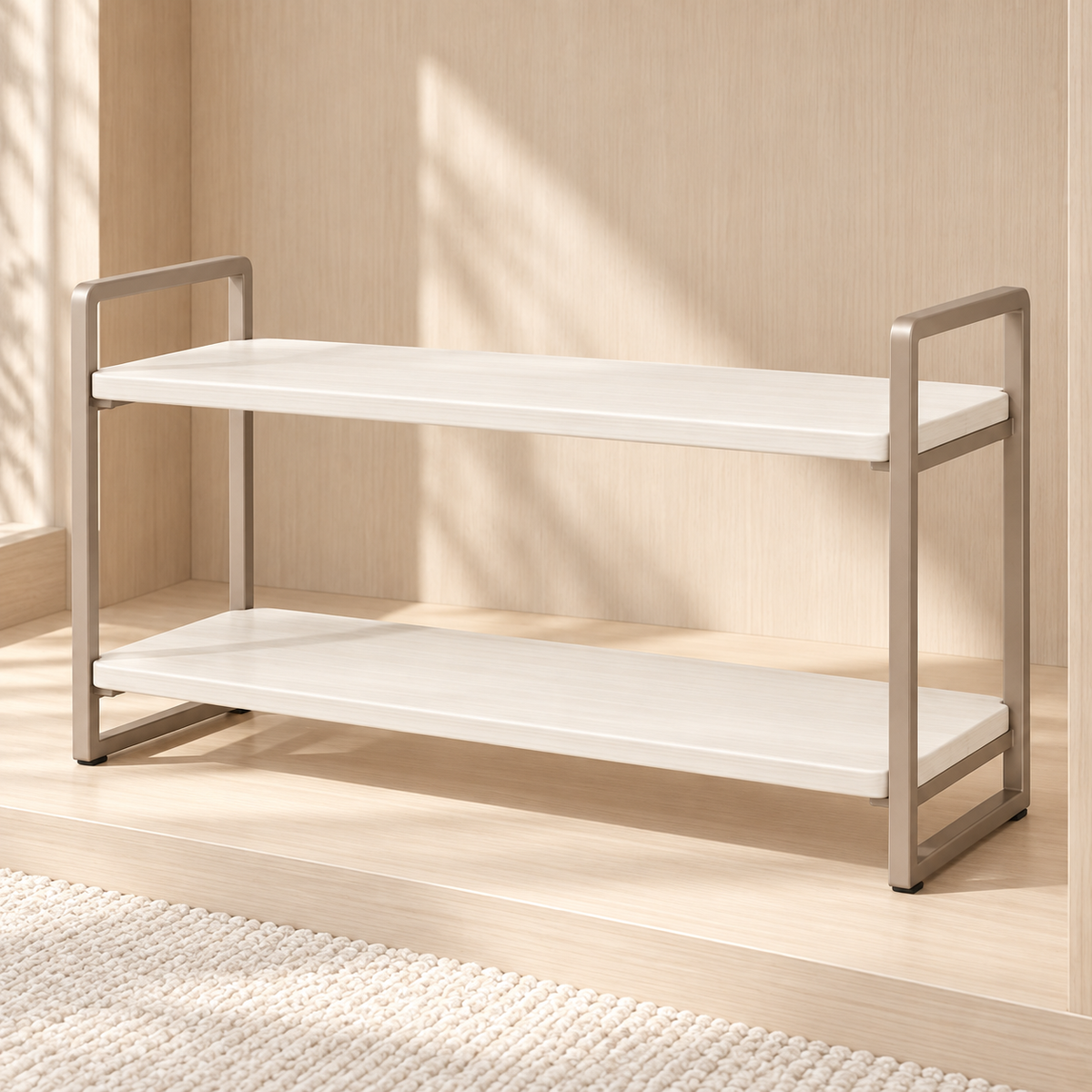Healthyaus Two-Tier Closet Storage Shelf with Light Wood-Look Panels