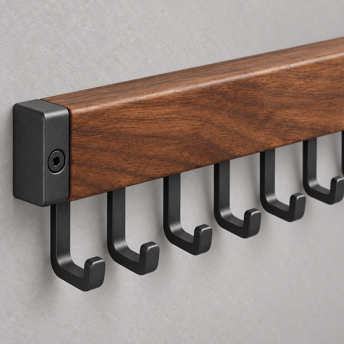 Healthyaus Walnut Wood-Look Wall-Mounted Coat Rack with Ten Black Hooks