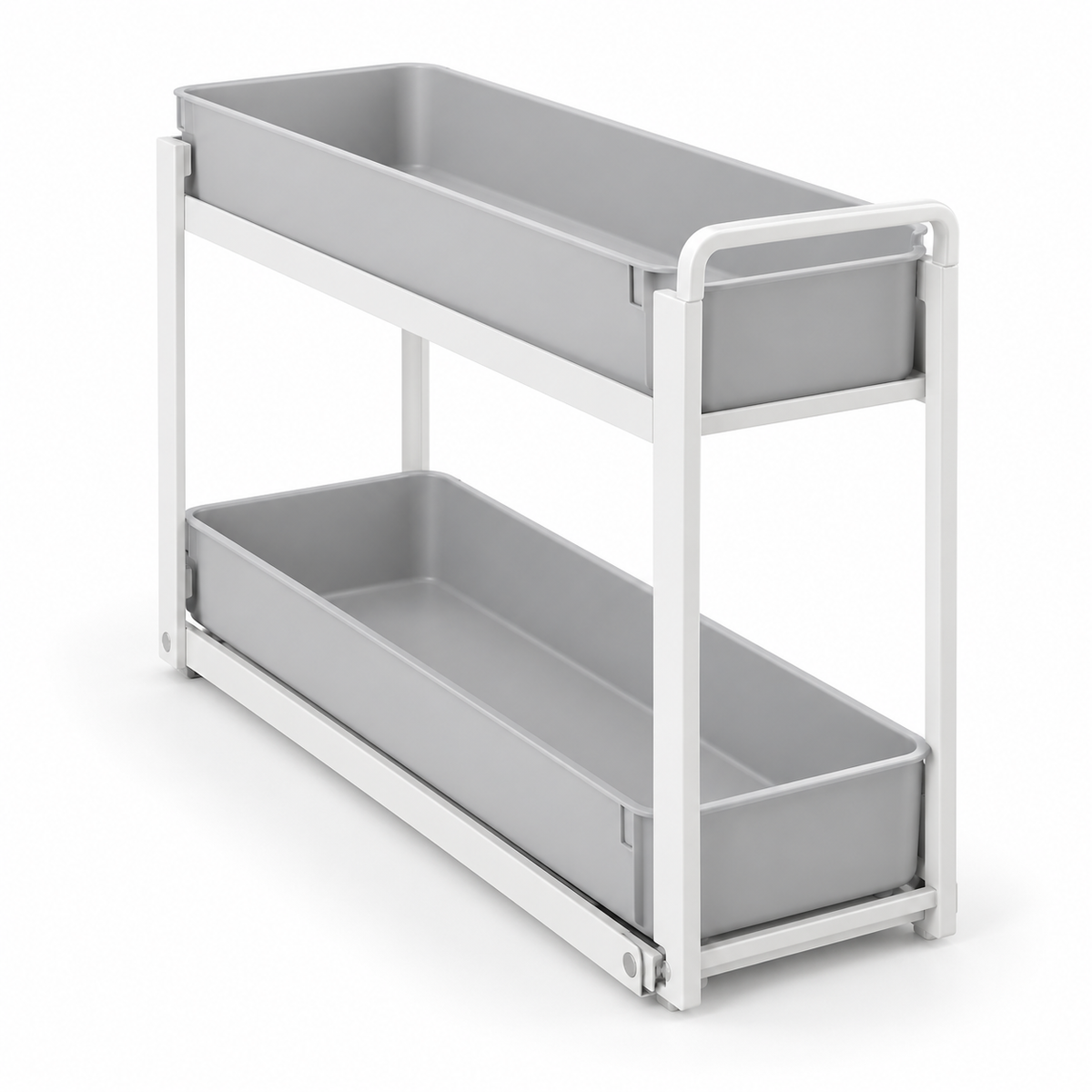 Healthyaus White Two-Tier Under-Sink Sliding Organizer with Gray Pull-Out Trays