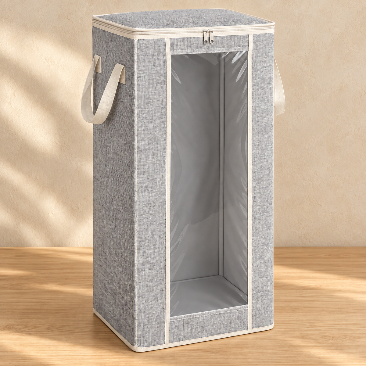 Healthyaus Gray Tall Storage Bag with Clear Front Window and Side Handles