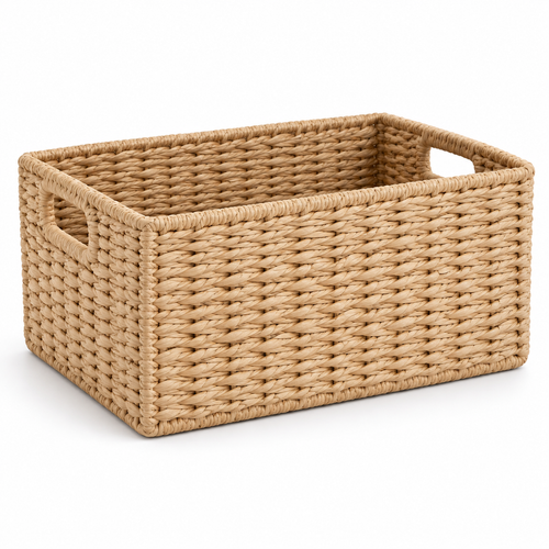 Healthyaus Natural Woven Storage Basket with Dual Handle Design