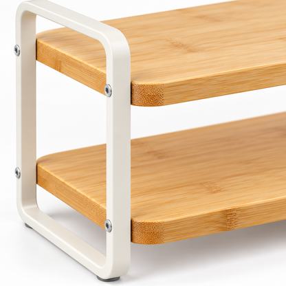 Healthyaus Two-Tier Bamboo-Look Countertop Storage Rack with Warm White Side Frame