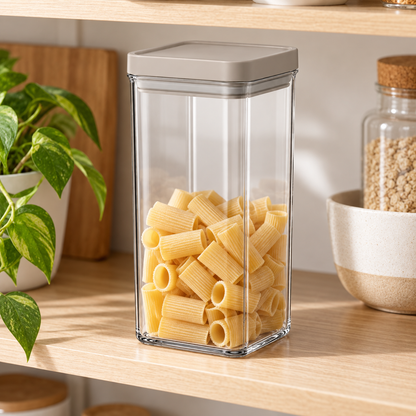 Healthyaus Clear Square Storage Canister with Taupe Lid