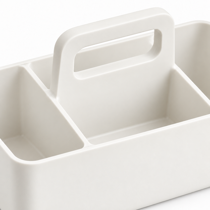 Healthyaus White Three-Compartment Cleaning Caddy with Center Handle