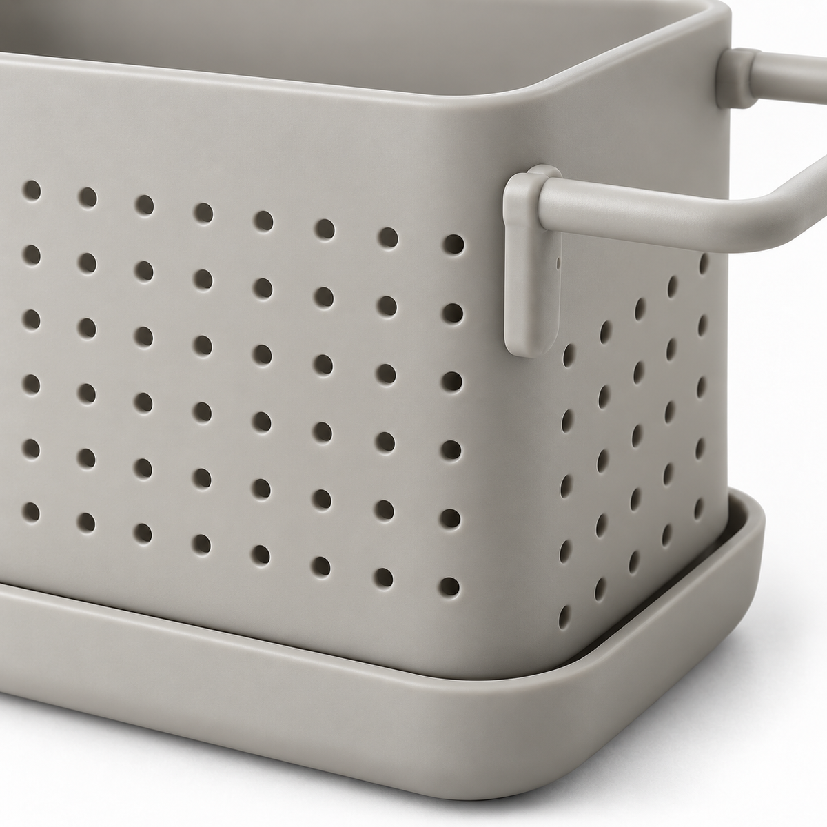 Healthyaus Light Gray Perforated Sink Organizer with Side Handle and Base Tray