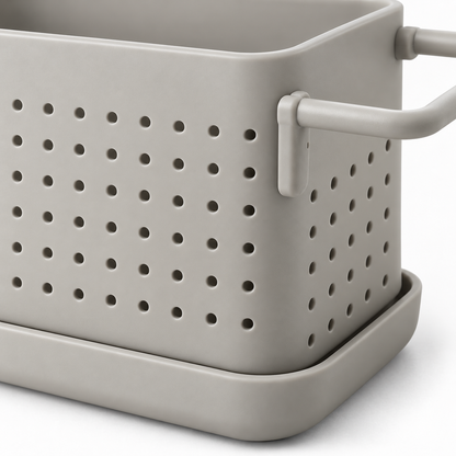 Healthyaus Light Gray Perforated Sink Organizer with Side Handle and Base Tray