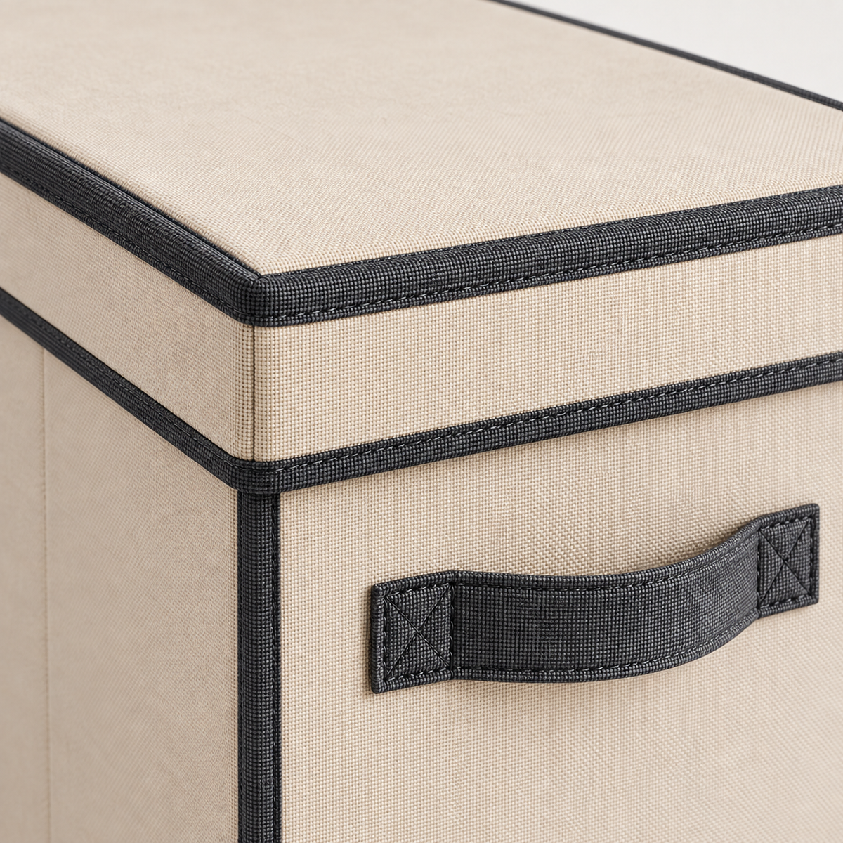 Healthyaus Beige Fabric-Look Storage Box with Lid and Front Handle