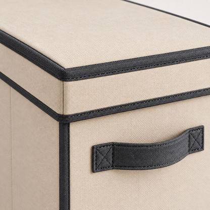 Healthyaus Beige Fabric-Look Storage Box with Lid and Front Handle
