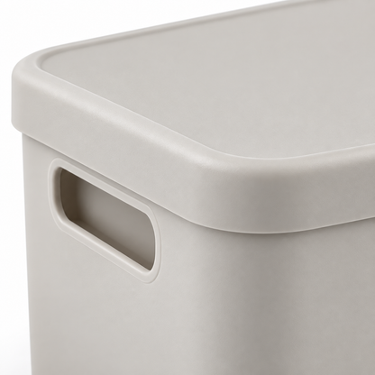 Healthyaus Light Gray Lidded Storage Box with Side Handle Cutout