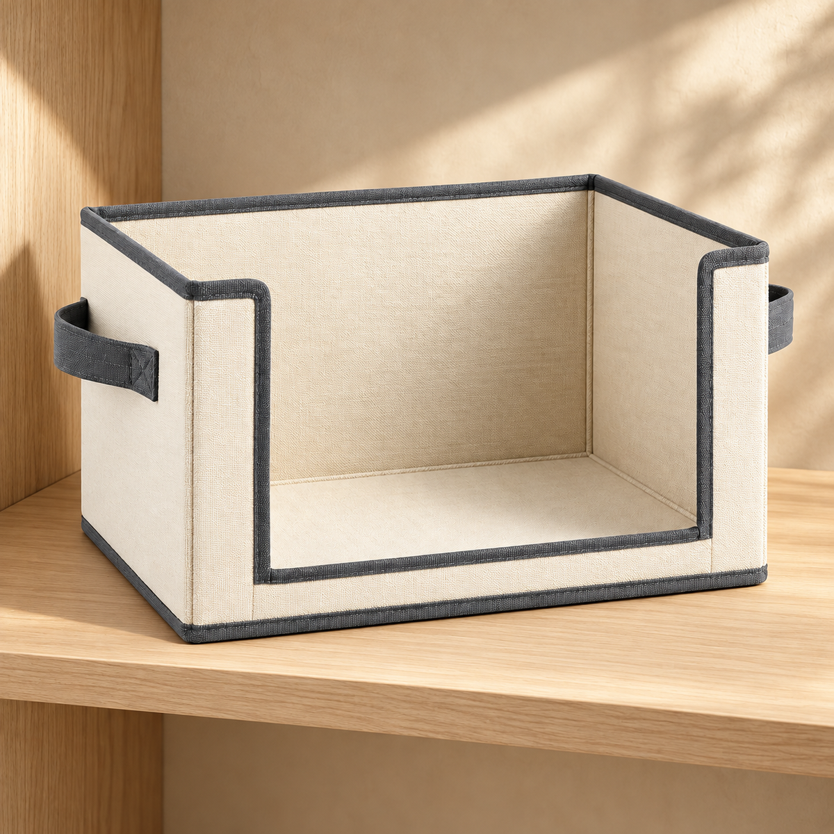 Healthyaus Ivory Open Fabric-Look Storage Bin with Gray Edge Detail