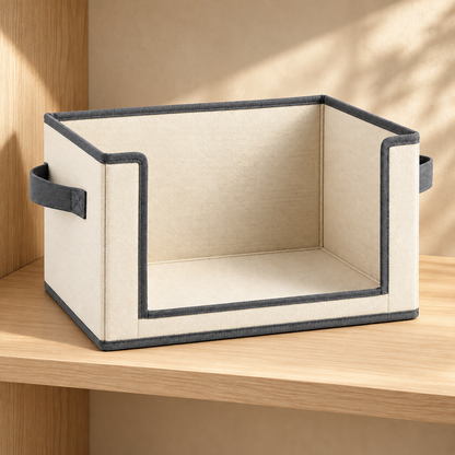 Healthyaus Ivory Open Fabric-Look Storage Bin with Gray Edge Detail