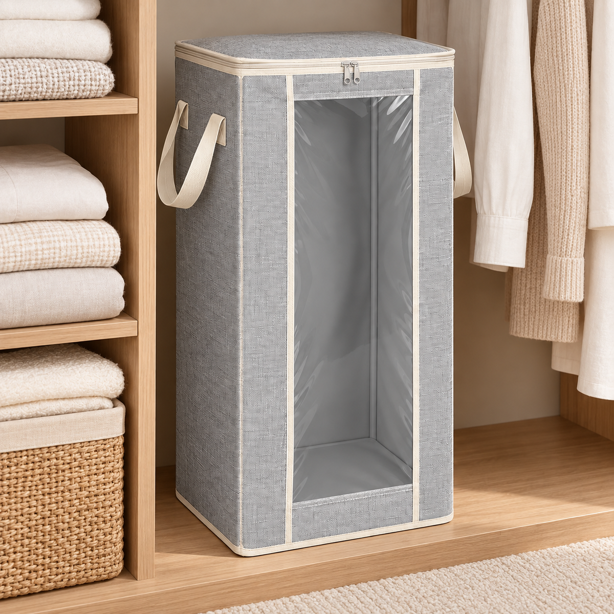 Healthyaus Gray Tall Storage Bag with Clear Front Window and Side Handles