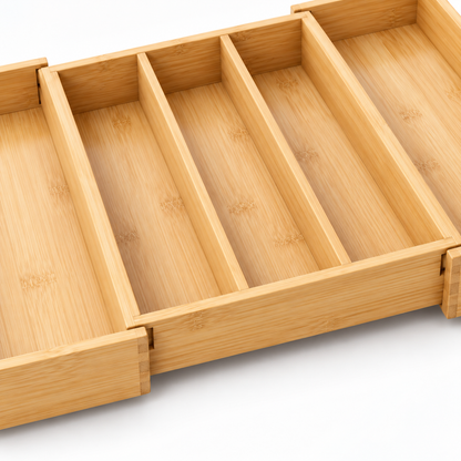 Healthyaus Expandable Bamboo-Look Cutlery Tray with Multi-Compartment Design