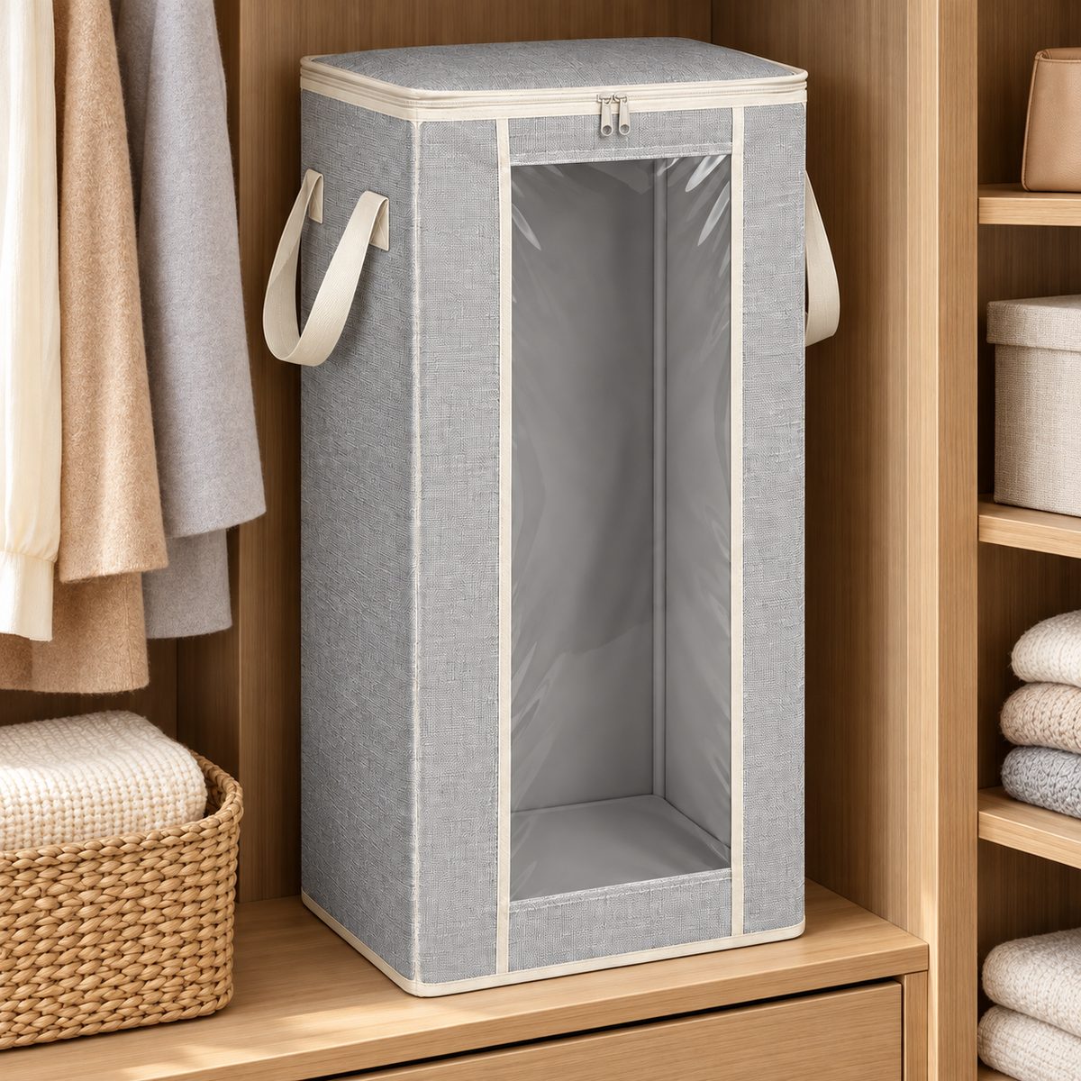 Healthyaus Gray Tall Storage Bag with Clear Front Window and Side Handles