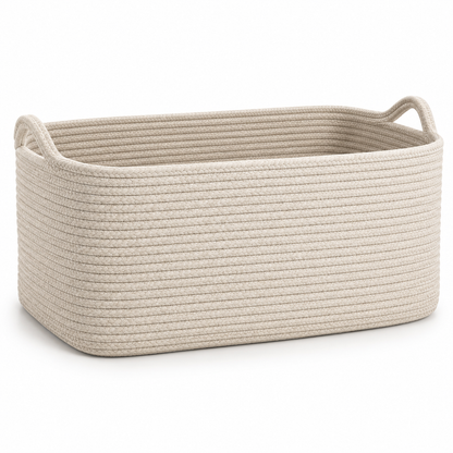 Healthyaus Large Beige Woven Storage Basket with Dual Handle Design