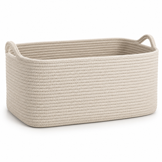 Healthyaus Large Beige Woven Storage Basket with Dual Handle Design