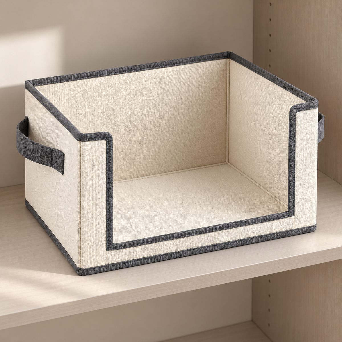 Healthyaus Ivory Open Fabric-Look Storage Bin with Gray Edge Detail