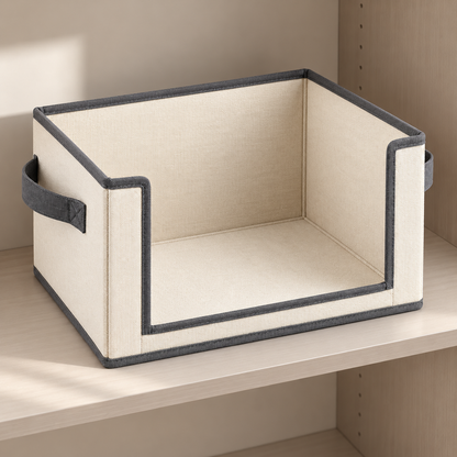 Healthyaus Ivory Open Fabric-Look Storage Bin with Gray Edge Detail