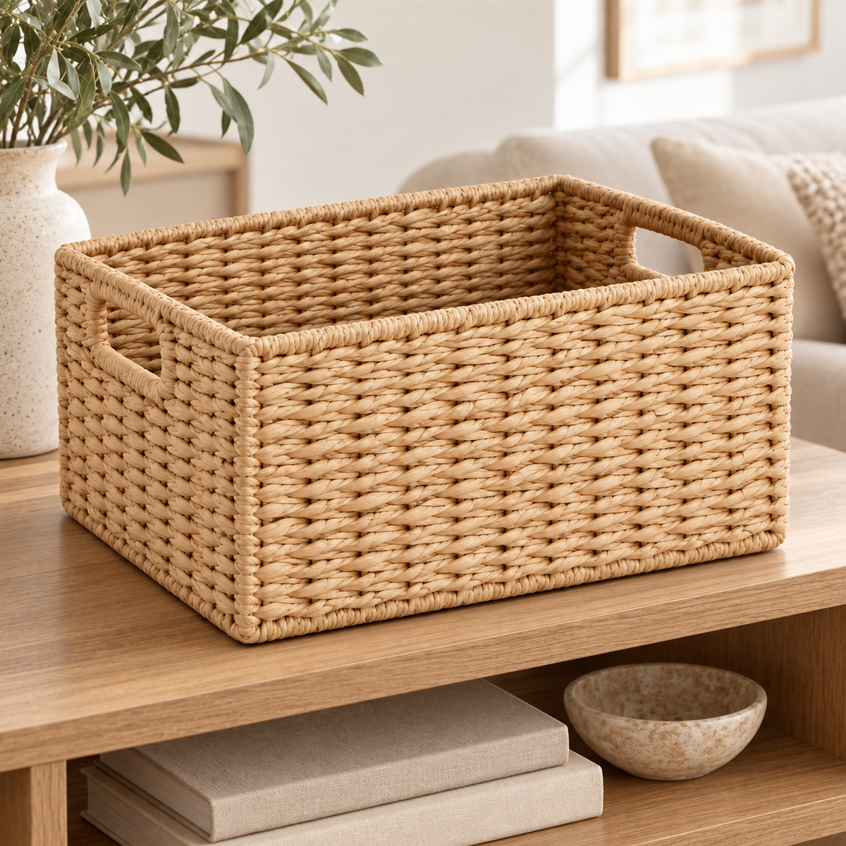 Healthyaus Natural Woven Storage Basket with Dual Handle Design