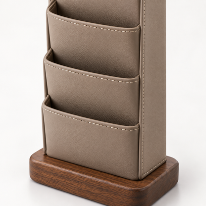 Healthyaus Taupe Remote Control Organizer with Four Front Pockets and Wood-Look Base