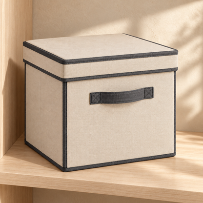 Healthyaus Beige Fabric-Look Storage Box with Lid and Front Handle