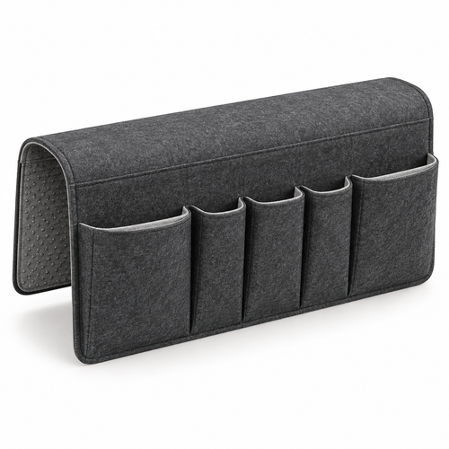 Healthyaus Dark Gray Sofa Arm Organizer with Five Front Storage Pockets
