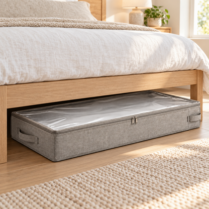 Healthyaus Gray Fabric-Look Under-Bed Storage Bag with Clear Top Cover