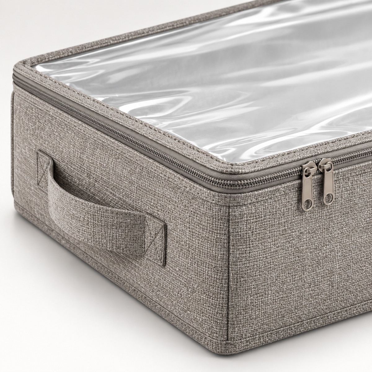 Healthyaus Gray Fabric-Look Under-Bed Storage Bag with Clear Top Cover